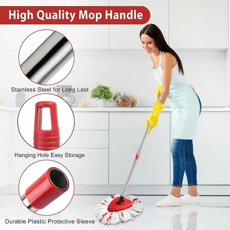 Hibaby Spin Mop Replacement Head, Base, Handle Compatible with Ocedar Mop Set EasyWring 1-Tank Microfiber Spin Mop, 2 Refills Replacement Heads, 30-58in Handle and 1 Base Combo Set - Image 5